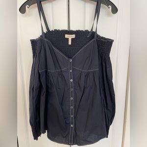 Rebecca Taylor Navy Blouse-off shoulder with Strap- Size 6
